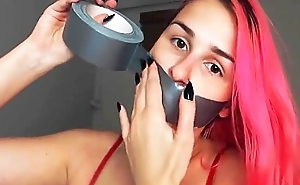Hired Girl Tape Gags Herself